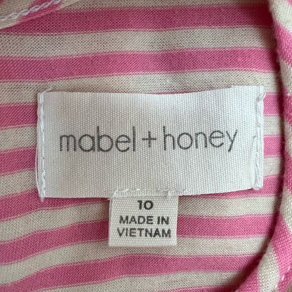 Mabel + Honey Girls Dress Size 10 Pink Cream Stripe Flutter Sleeve Cotton Lined - Picture 5 of 7
